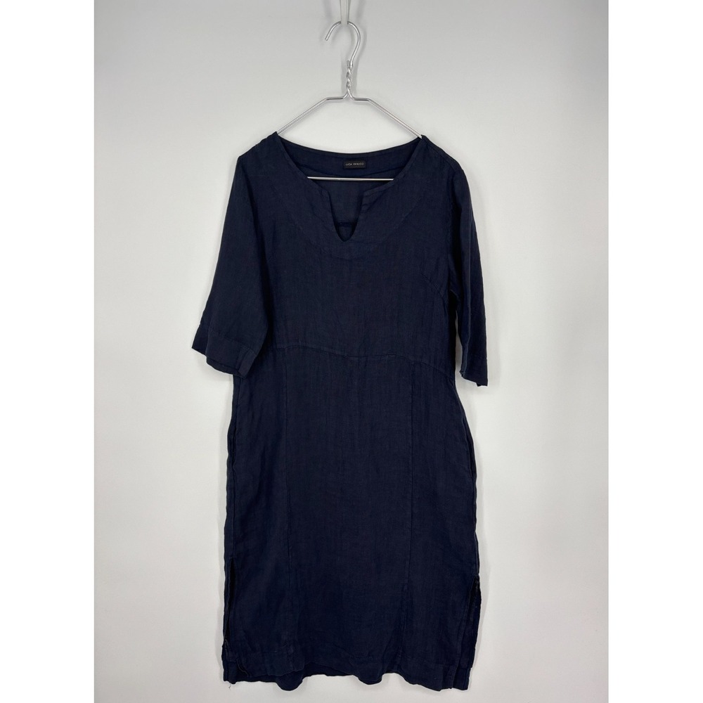 Luca Vanucci Dress Womens M Blue Linen Midi Half Sleeves Lagenlook Made Italy